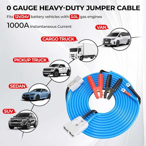 0 Gauge 30 Feet Jumper Cables Heavy Duty for Car, Quick Connect Plug Sets 1000 Amp Automotive Booster Jumper Cables for SUV and Trucks with Carry Bag, Gloves, Brushes - size: 0 Gauge 30FT with Quick Plugs
