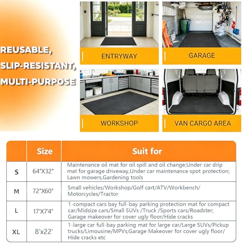 Oil Spill Mat for Driveway Garage, 72x60 Oil Drip Rubber Mat Under Car | Heavy Duty, Absorbent, Waterproof, Leak Resistant, Protect Garage Floor, for Auto Tractor Mower Repairs Oil Change, Black - size: 72" x 60"-Nonslip Black