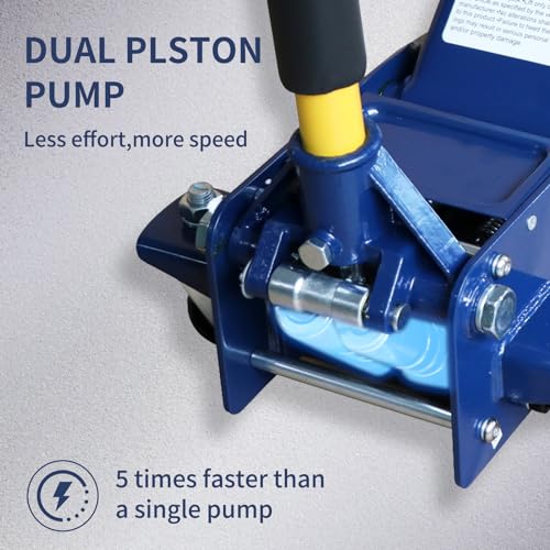 Eisen Heavy duty 3 Ton Floor Jack For All Terrain Vehicle Low Profile Hydraulic Jack, Steel Service Jack Quick Rise With Double Pump Quick Lift | Wide Lifting Range| Swivel Saddle| Rear Casters| Stable Support| Blue Finish