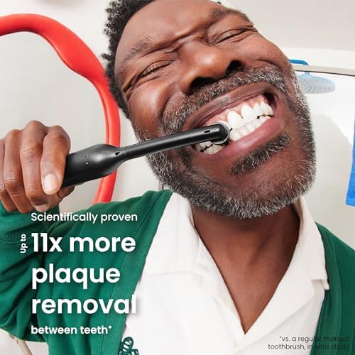 Quip Rev 360 Oscillating Rechargeable Electric Toothbrush with Extra Brush Head - Soft Bristles, Pressure Sensor, 3 Intensities, 30-Day Battery Life, Travel Case, Mirror Mount - Blue Stone