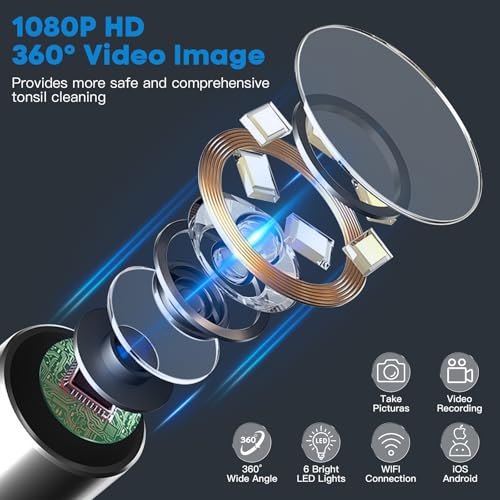 Tonsil Stone Remover Kit with Camera, Visual Tonsil Stone Removal Tool with LED Light, Rechargeable Tonsillolith Removal Tool with 4 Head - Fight Bad Breath - Attachments for iOS & Android