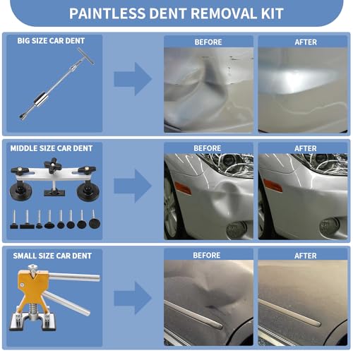 97PCS Dent Puller Kit, Paintless Auto Body Dent Repair Kit with Golden Lifter, Slide Hammer T-bar Dent Puller, Bridge Puller, Suction Cup and Glue Gun for Car Dent Remove Auto Body Dent Removal Kit