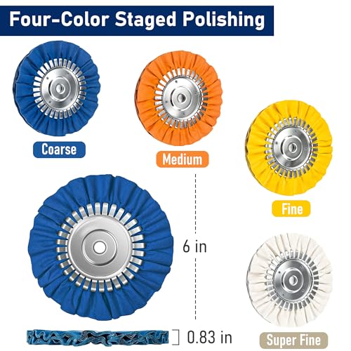 11PCS 6" Airway Buffing Wheels with Flange-Free One-Piece Hub | Flange-Free Installation | 5/8" Arbor Hole | 11mm Thickened Hub | Aluminum Polishing Kit | Mirror Finish | Angle Grinder - size: 6" Airway Buffing Wheels