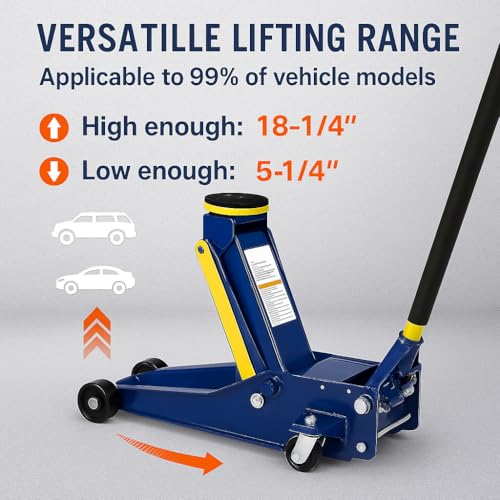 Eisen Heavy duty 3 Ton Floor Jack For All Terrain Vehicle Low Profile Hydraulic Jack, Steel Service Jack Quick Rise With Double Pump Quick Lift | Wide Lifting Range| Swivel Saddle| Rear Casters| Stable Support| Blue Finish