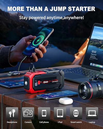 Jump Starter Battery Jumper Starter Portable Car Battery Jump Starter for Up tp All Gas & 12L Diesel, 12V 6000A Portable Jump Box with 3 Modes Flashlight and Jumper Cable | 12V Portable Car Battery Jumper Box With 3 Modes Flashlight And Jumper Cable - col