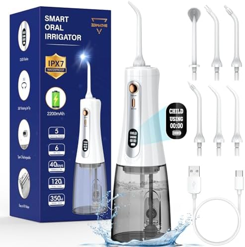 Water Flosser,350ML Water Dental Flosser for Teeth Clean, 5 Modes 6 Jet Tips, LCD Display Cordless Water Flosser, Rechargeable Travel Electric Water Flossers IPX7 Waterproof for Teeth Cleaning