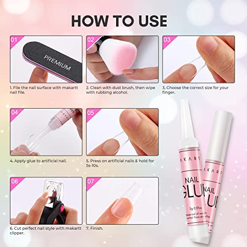 Makartt Super Strong Nail Glue for Acrylic Nails Press On Nails Professional Nail Adhesive Bond Nail Tips Glue for Stick On Nails Long Lasting Nail Glue for Fake Nails Broken Nails Repair 0.07oz 40Pcs