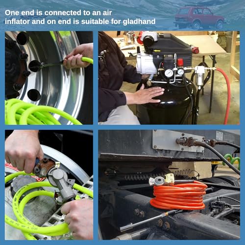 Truck Tire Inflator Kit, 3/8” x 50FT Hybrid Air Hose with 1/4" Chuck and 1/2" NPT Universal Gladhand Connection - color: Red