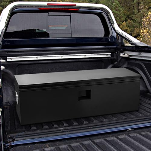 Industrial Steel Truck Tool Box w/Gas-Shock Lid, Pry-Resistant Security & Weatherproofing Toolbox Organizer Chest Fits Pickup, Truck Bed, RV, Trailer - color: Black, size: 15X15X24 inch