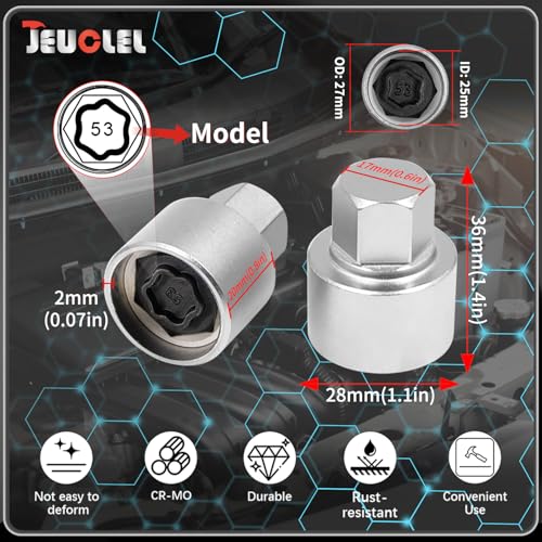 53 Wheel Locking Nut Key for BMW, Socket Adapter (OD 27mm-ID 25mm) | Wheel Lock Nut Socket Adapter, Anti-Theft Lug Nut Removal Tool, Anti-Theft Screw Remover, Repair Tool, Tyre Fitting, garage - color: Socket 053