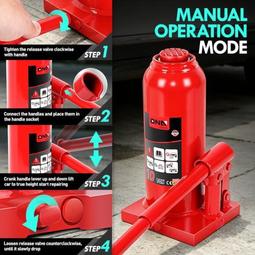 DNA Motoring 10 Ton Hydraulic Car Bottle Jack, Red, 20000 lbs Capacity | Automotive Welded Bottle Jack For Car SUV Pickup Truck, Auto Repair House Lift, With Manual Handle - color: red, style: 10 ton