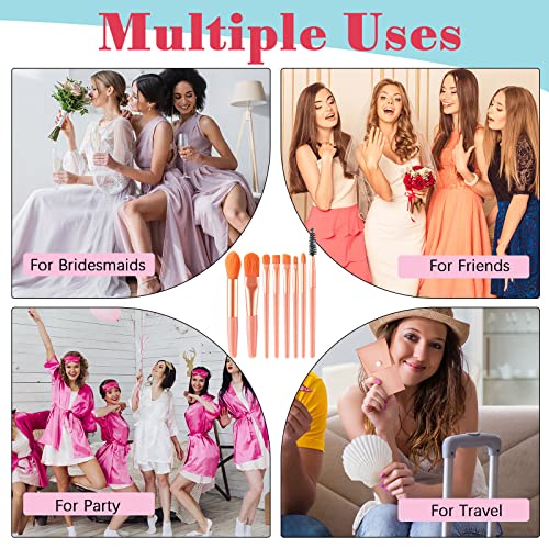 Zhehao 8 Sets Travel Makeup Brush Set Brushes Bag Bridesmaid Gift Foundation Brush with Travel Makeup Bag for Wedding Bridal Shower Favors Bachelorette Party Gift