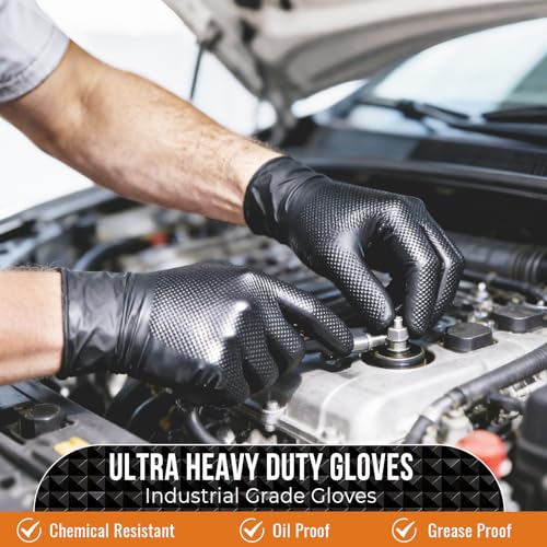 ANBOSON 10 Mil Heavy Duty Diamond Texture Nitrile Gloves, X-Large, 100 Ct | 10 Mil Diamond Grip, Heavy Duty Protection, Industrial Work, Automotive Repair, Mechanics, Equipment Maintenance, Secure Grip - color: Black of 100, size: X-Large