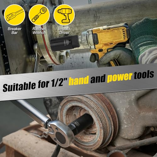 Topec Locking Lug Nut Removal Tool, 7-Piece Wheel Lock Removal Kit | 15,17,19,21,22MM Deep Lug Nut Extractor, 1/2" Drive Stripped Bolt Remover Socket Set - size: 7 PCS