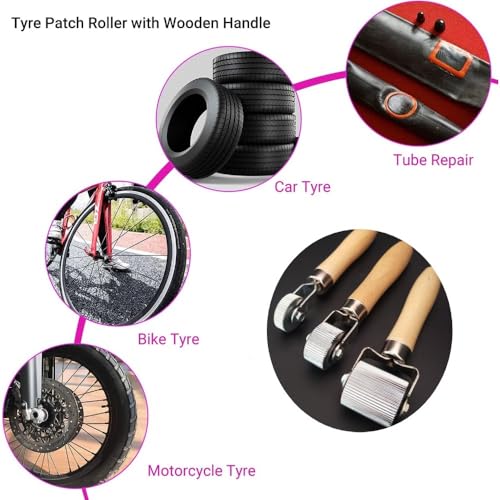 Tire Patch Roller Compaction Tool Automobile Tyre Repair Tube Stitch Puncture Rolling Wheel with Wooden Handle 7.28 Inch- 2cm - color: 20mm