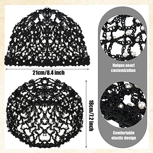 MTLEE 4 Pieces Snoods for Women Hair Net Pearl Crochet Mesh Hairnet Mesh Rayon Knit Hair Wrap Cover for Sleeping