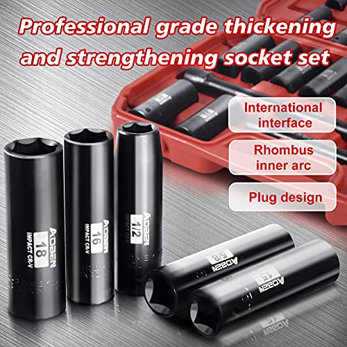 AOBEN 3/8-Inch Drive Impact Socket Set, 49 Pieces,6 Point (5/16" - 3/4", 8mm - 22mm), Deep/Shallow, Includes 3", 6" Extension bars, Universal Joint, 1/2" to 3/8" adaptor, 3/8" Inch Socket Adapter - size: 3/8-Inch 49PCS