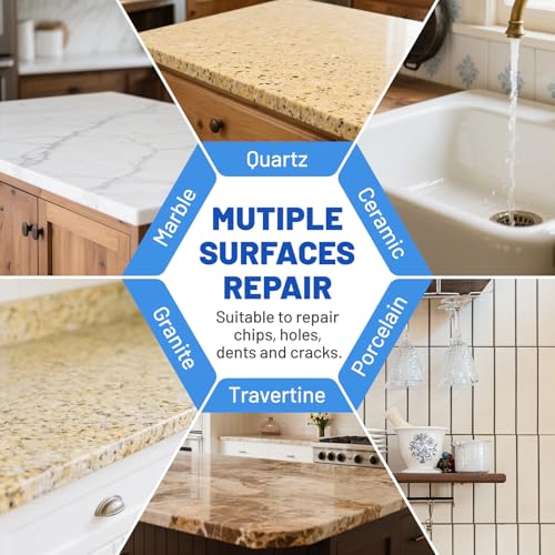 Marble and Granite Repair Kit,DLS Restoration Set,Quartz Granite Countertop Repair Kit for Chips, Dents, Cracks, Holes, Scratches, Rebuilds Missing Pieces for Multiple Surfaces