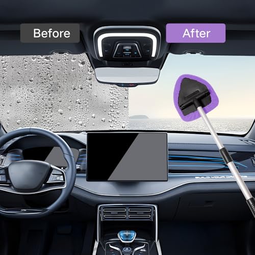 Qydipclin 11pcs Windshield Cleaner Tool, Car Window Cleaning Wash Kit with 6 Reusable Microfiber Pads 2 Spray Bottles and Extendable Handles Auto Glass Wiper Kit, Purple - color: Purple