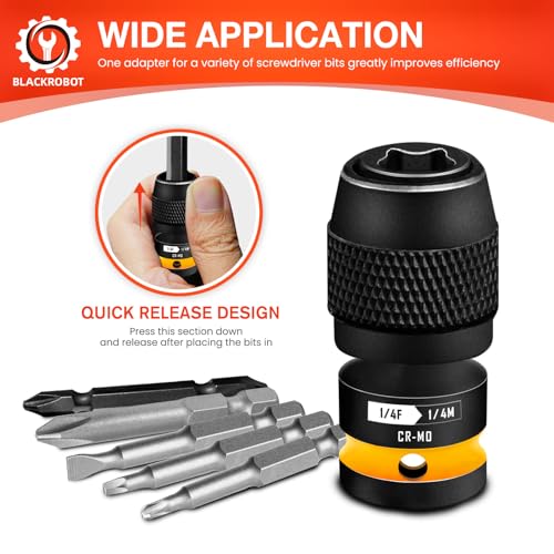 BLACKROBOT 2PCS Quick Release Impact Bit Holders 1/4-Inch Square Drive to 1/4-Inch Hex Socket Adapter, CR-MO Steel, Yellow - size: 1/4 Impact Bit Holder-2