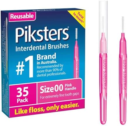Piksters Interdental Brushes, 35 pk, Size 00, Interdental Tooth Brush for Extremely Tight Gaps, Gum Soft Bristles for Plaque Removal, Safe for Braces