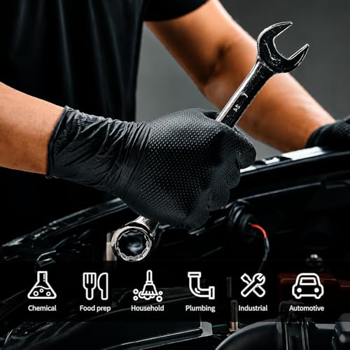 ANBOSON 10 Mil Heavy Duty Diamond Texture Nitrile Gloves, X-Large, 100 Ct | 10 Mil Diamond Grip, Heavy Duty Protection, Industrial Work, Automotive Repair, Mechanics, Equipment Maintenance, Secure Grip - color: Black of 100, size: X-Large
