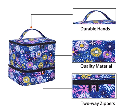 Upgraded Nail Polish Organizer Case - Holds 30 Bottles and 1 Nail Light, Double-layer Nail Bag Organizer Case Nail Polish Storage Bag with Handles (Style B-Flower)