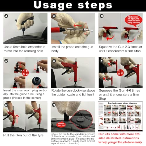 Richcat Tubeless Tire Puncture Repair Kit with Mushroom Plug, Repairs punctures and Flat Tires for Motorcycles, Cars, Trucks, ATVs,Gun Puncture Repair Kit - size: 35Plugs Kit