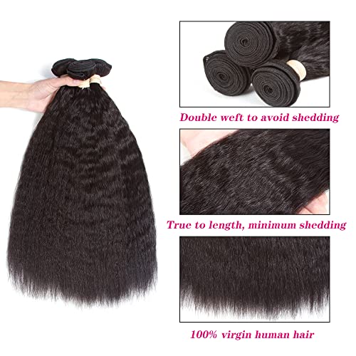 Kinky Straight Bundles, Kerriana 20 22 24 Inch Human Hair Bundles 100% Unprocessed Brazilian 3 bundles For Black Women Natural Black Color