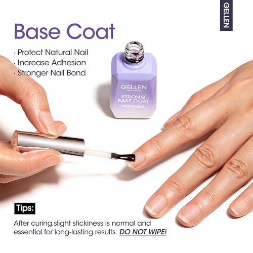 Gellen Gel Top Coat, 18ml 3pc Gel Base and Top Coat Matte and Glossy Top Coat for Gel Nail Polish,No Wipe Clear Gel Top Coat Gel Base Coat Nail Polish Soak Off UV Lamp Gel Polish Set for Starter