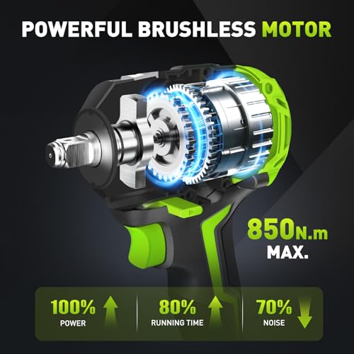 1/2 Brushless Cordless Impact Wrench Kit, Max 850Nm (630ft-Lbs) Lightweight Electric Impact Gun with Variable Speed, 1 Pack 20V 4Ah Battery, 4 Sockets for Home & DIY Project - style: 850N.m with 1 Battery