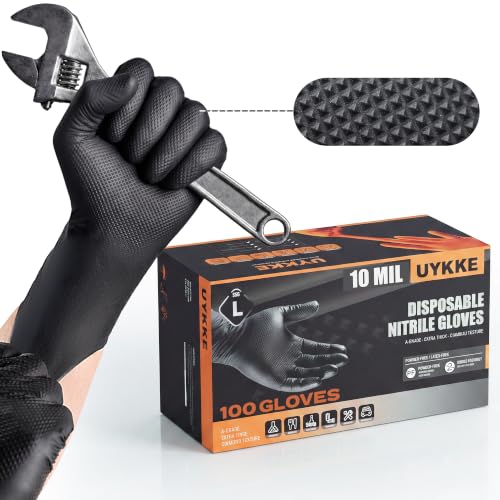 10 Mil HEAVY DUTY Nitrile Gloves Latex Free Rubber Disposable Gloves with Diamond Textured Mechanic BBQ Cooking Gloves - size: Large