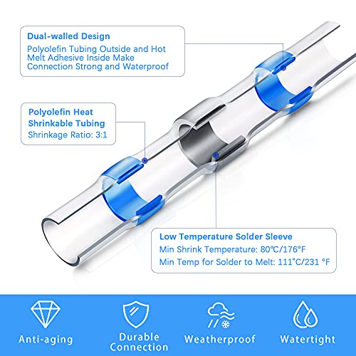 Kuject Heat Shrink Solder Seal Wire Connectors Kit 120PCS | 26-10 AWG Waterproof Electrical Connectors for Marine, Automotive, Truck Repair, Solderless Wiring Splice Connectors