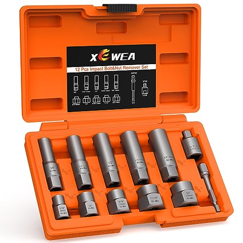 XEWEA 12-Piece Deep and Shallow Bolt Extractor Socket Set | Upgrade Stripped Easy Out, Bolt Nut Remover, For Removing Studs, Damaged, Frozen, Rusted, Rounded-Off Bolts, Nuts & Screws - size: 12PCS