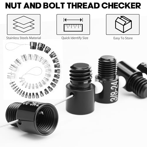 Nut and Bolt Thread Checker 45 Male/Female Thread Gauges (24 SAE/Inch & 21 Metric) Nut and Bolt Thread Size Checker Thread Identifier Gauges for Quickly Identify and Verify - size: 45 Gauges - 24 Inch & 21 Metric