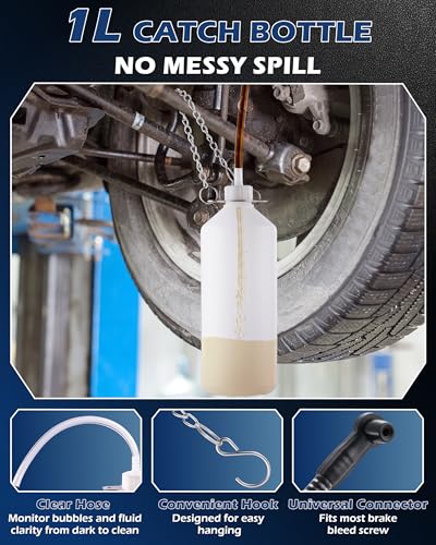 3L Brake Fluid Bleeder Kit w/ 1L Catch Bottle, Pressure Brake Bleeding Tool, Manual Power Bleeder Pump for Flush Brakes and Clutch System, Upgraded Adapters (43.5/45/49.5/50.7mm), White