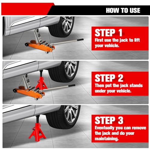 6 Ton Jack Stands (13,200 LBs Capacity) - Heavy Duty Car Jack Stands with Double Pin Locking, 15.6"-23.4" Adjustable Height, Extra Rubber Pads for Trucks, Garage, Vehicle Lifting, 1 Pair Red - color: Red, size: 6 Ton Jack Stands with Rubber Pads