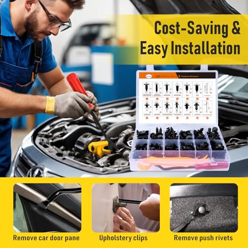 260PCS Car Bumper Retainer Clips Kit - Auto Plastic Rivets & Push Fasteners Set, Most Popular Sizes for Door Trim, Panel, Fender - Compatible with GM, Ford, Toyota, Honda, Chrysler - size: 260pcs+5tool