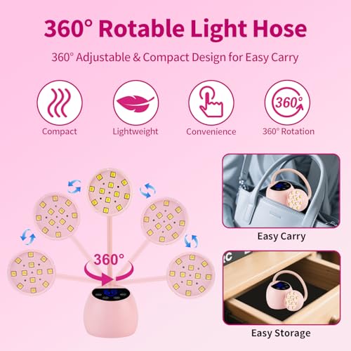 UV Nail Lamp,36W Cordless Gooseneck UV Light Gel x Flash Cure Lamp with 3 Timers and Auto Sensor for Gel Polish Nail Art(Pink)
