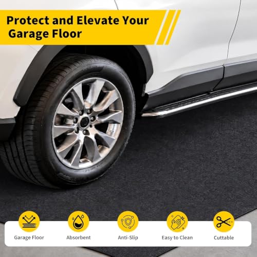 Towallmark Garage Floor Mat 8.5' x 6.6', Thick Premium Felt with Waterproof Backing, Heavy Duty Oil Absorbent Non-Slip Mat Protects Garage Floor for Large SUV, MPV, Pickup Truck & RV - size: 6.6' x 8.5'