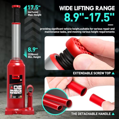 DNA Motoring 8 Ton Hydraulic Car Bottle Jack, Red, 16000 lbs Capacity | Automotive Welded Bottle Jack For Car SUV Pickup Truck, Auto Repair House Lift, with Manual handle & Carrying Storage Case - color: red, style: 8 ton