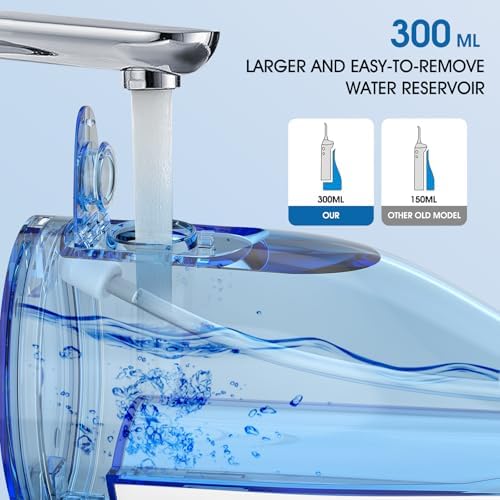Water Dental Flosser Teeth Pick: Portable Cordless Oral Irrigator 300ML Rechargeable Travel Irrigation Cleaner Beautypick IPX7 Waterproof Electric Flossing Machine for Teeth Cleaning White
