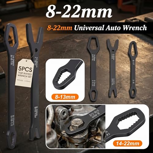 Universal Double Ended Wrench Set, 3mm-25mm Wrench Double-Head Self-Tightening Adjustable Wrench,Multifunctional Sink Tool Set for Home,Plumbing, Automotive Repair, Multi Size Bolt Removal-5PC - color: 5 Pcs