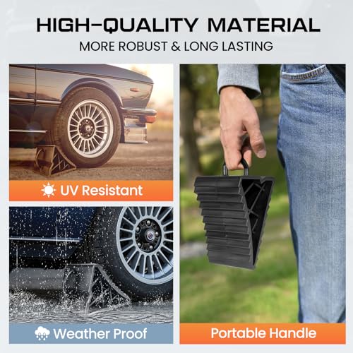 Taifa 4PCS Wheel Chocks for Travel Trailers, RV Wheel Stoppers Tire Chock with Portable Handle for Camper Cars Trucks etc., Black - color: 461-4PCS