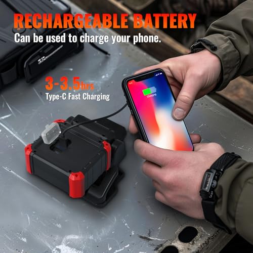 Easymaxx LED Rechargeable Work Light with Clamp, 2100LM COB Magnetic Clip on Worklight 270° Rotating with Mobile Charger, Portable Clamp Work Light for Boats, Car Repairing, Job Site Lighting | 3 modes, 6000K, magnetic base, 270° rotating head, 2.3 in cla