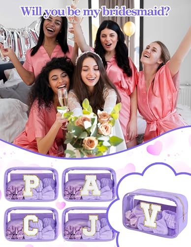 Gift Sets for Women, Initial Makeup Bag with Makeup Brush Set Bachelorette Party Favors, Purple Spa Kit with Skincare Headbands Wrist Bands Sleepover Party Supplies Gifts for Teen Girls Bridesmaid V