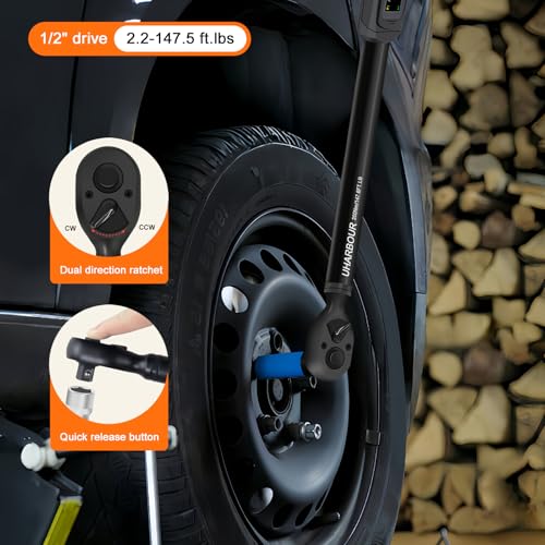 Uharbour 1/2" Drive Digital Torque Wrench 3.8-250.8 Ft.lb | ±1% Accuracy Wrench with Vibration, Buzzer & LED Alert for Car & Moto - size: 1/2" Drive 3.8-250.8 ft.lbs