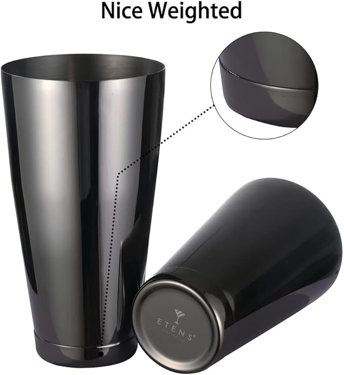 Boston Cocktail Shaker Black, Cocktail Shaker Tins Weighted, Bar Shaker Set Bartender Shakers for Bartending - Martini Shaker Stainless Steel Drink Mixer | Bar Tools Metal Shaking Tin | Gunmetal