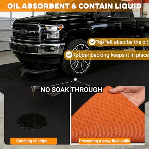 Oil Spill Mat for Driveway Garage, 72x60 Oil Drip Rubber Mat Under Car | Heavy Duty, Absorbent, Waterproof, Leak Resistant, Protect Garage Floor, for Auto Tractor Mower Repairs Oil Change, Black - size: 72" x 60"-Nonslip Black Orange
