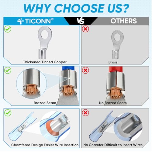 TICONN 160Pcs Heat Shrink Wire Connectors, Waterproof Automotive Marine Electrical Terminals Kit, Crimp Connector Assortment, Ring Fork Spade Butt Splices - style: 160PCS Combo